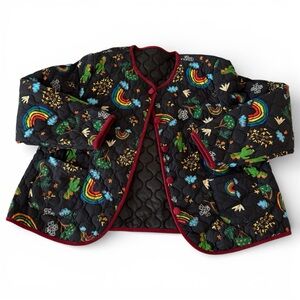 Womens Quilted Jacket Rainbow Cactus Trees Flowers Grandmacore Cottagecore